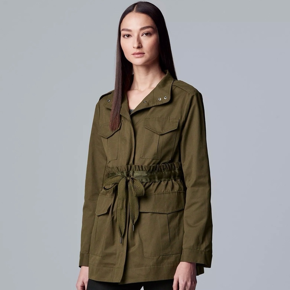 Simply Vera Vera Wang Drawstring Utility Jacket Olive Green Sz XS